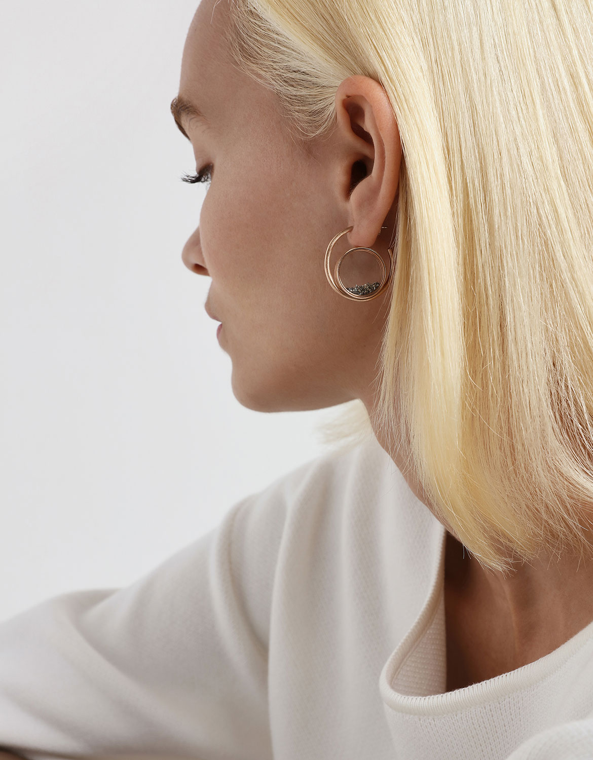 Silver Sparkling Sandstone Floating Locket Hoop Earrings