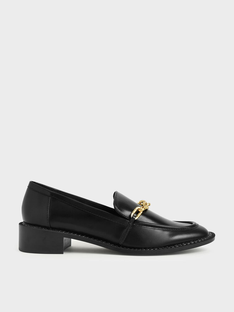 Chunky Chain Link Loafers, Black, hi-res