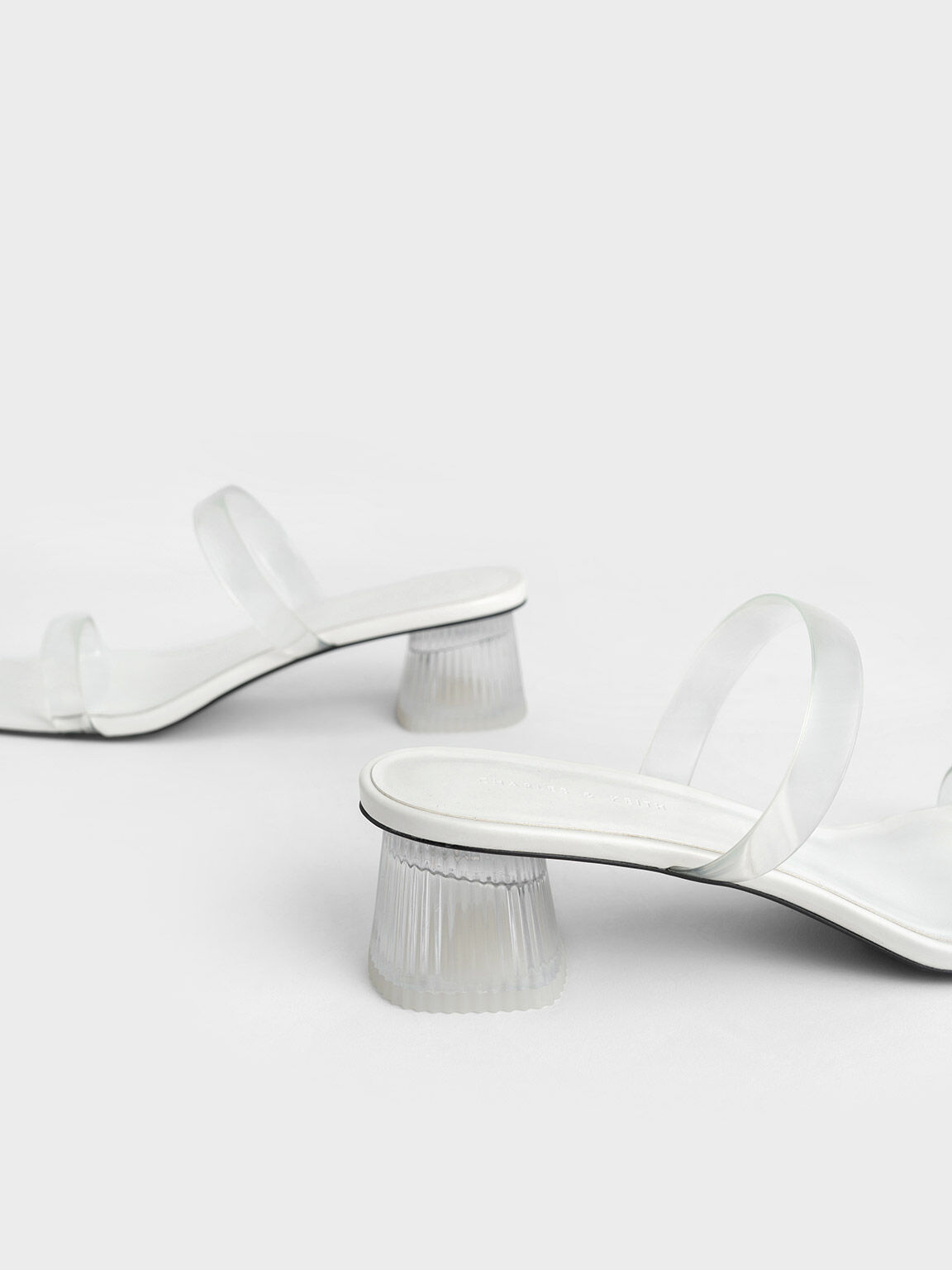 See-Through Heeled Mules, White, hi-res