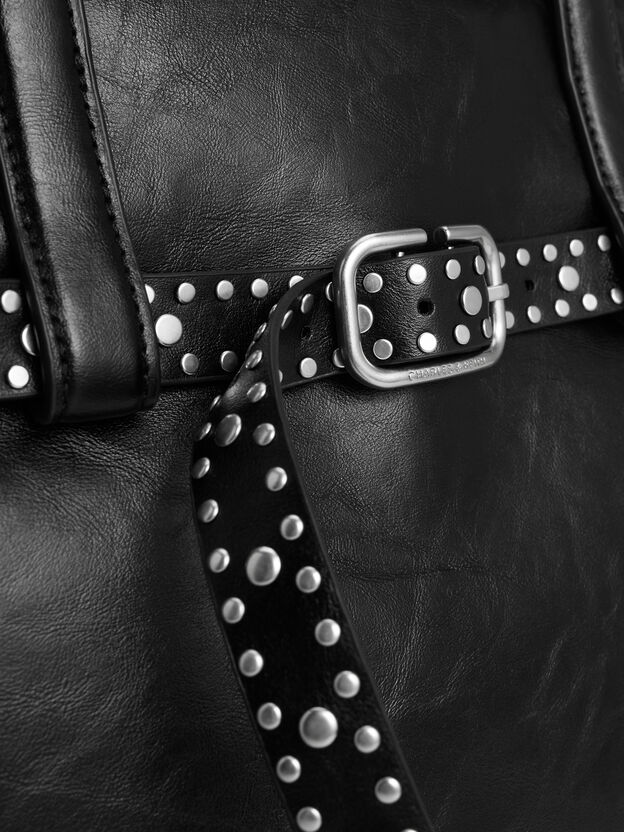 Victoria Studded Belted Tote Bag, Noir, hi-res