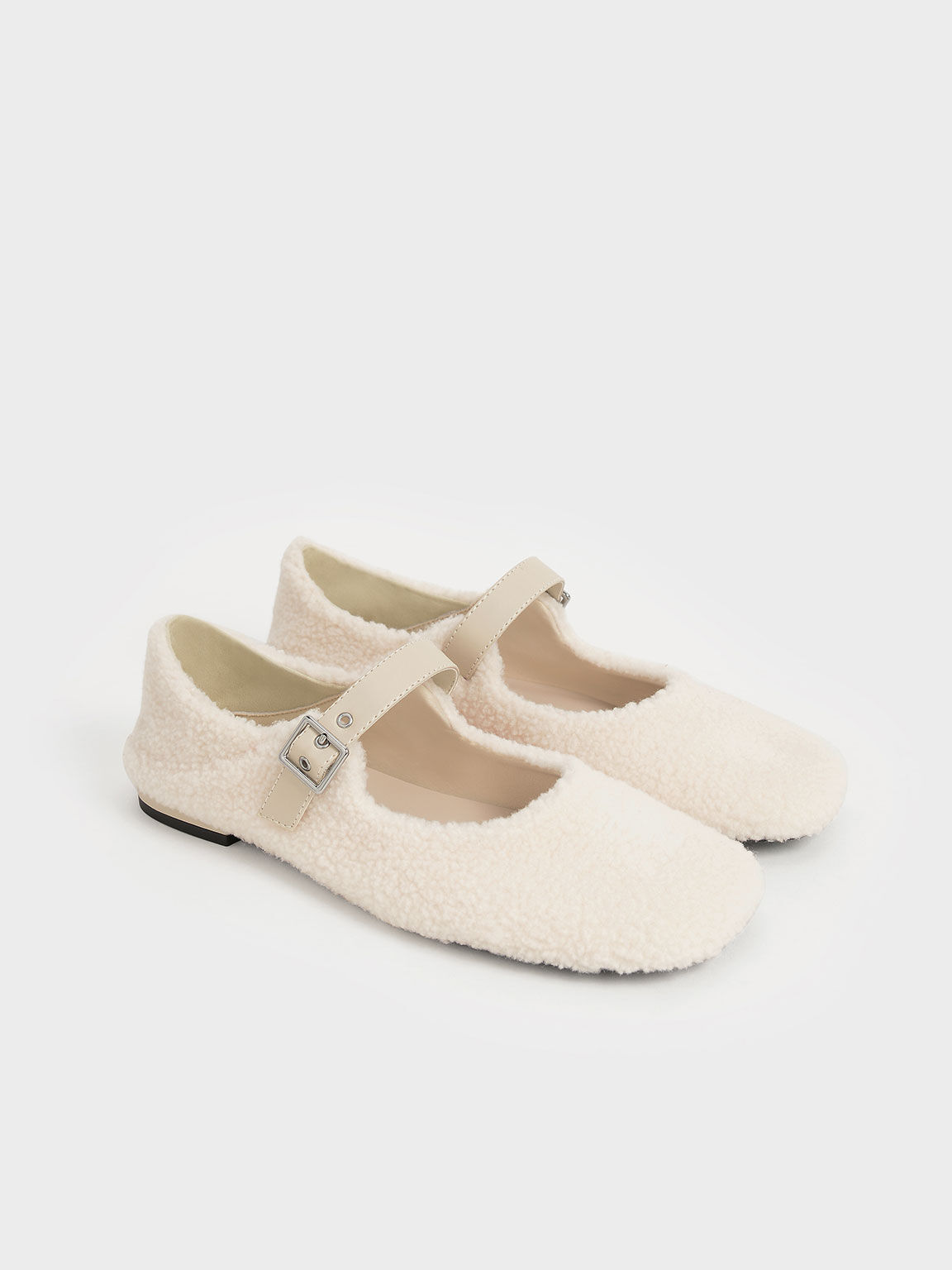 Furry Mary Jane Flats, Chalk, hi-res