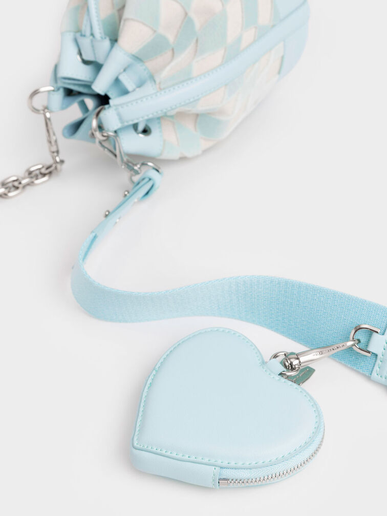 Zetta Checkered Bucket Bag, Light Blue, hi-res
