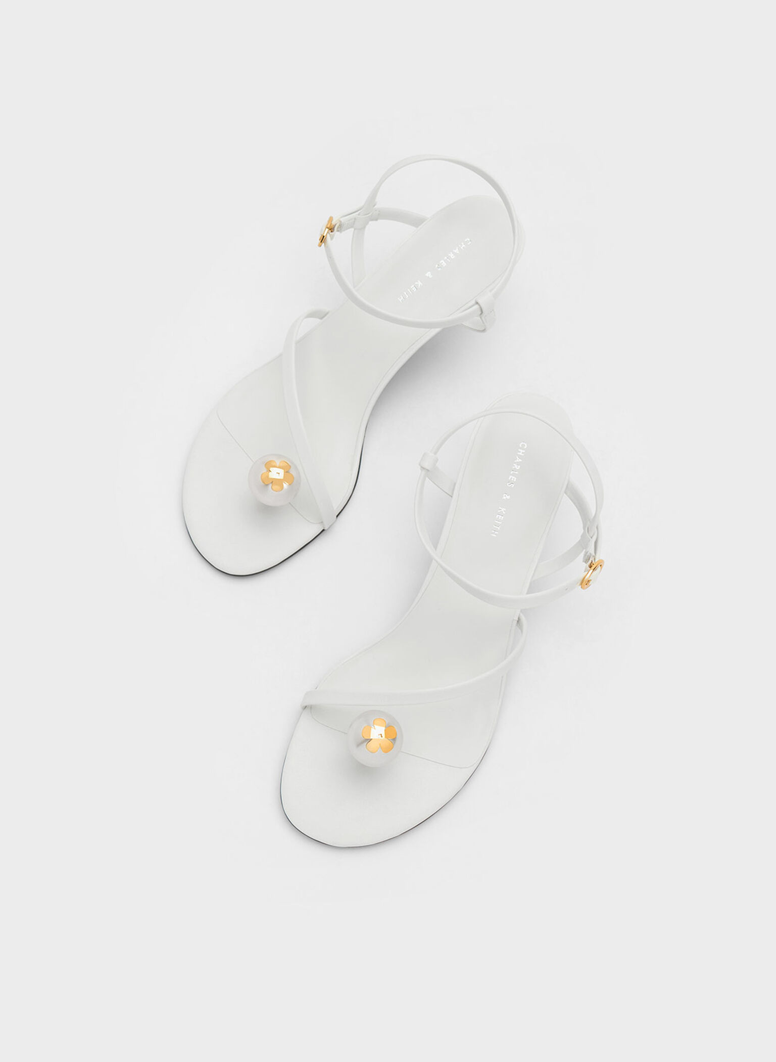 White Pearl Embellished Strappy Sandals - CHARLES & KEITH US