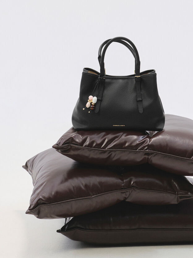 Bolso Tote Baral con Charm de Cuentas, Negro, hi-res