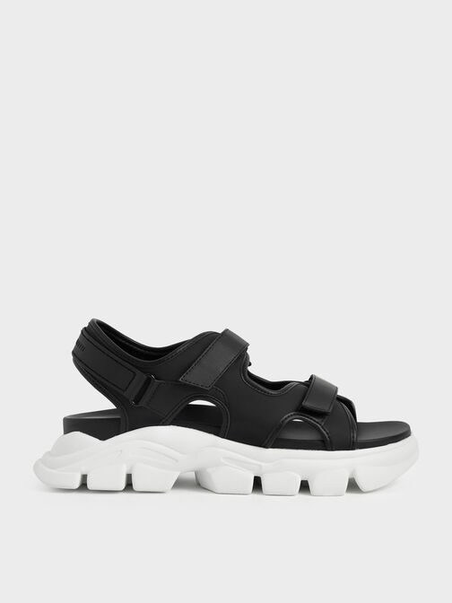 Chunky Sports Sandals, Black, hi-res