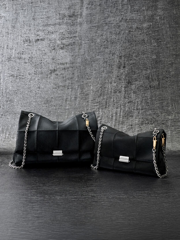 Large Delfina Quilted Chain-Strap Shoulder Bag, Black, hi-res