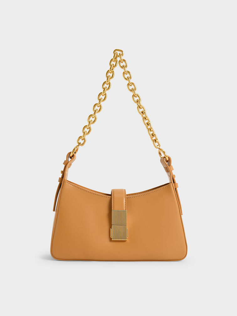 Chain Handle Shoulder Bag, Orange, hi-res