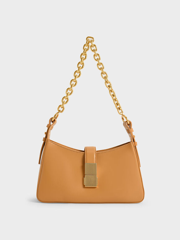 Chain Handle Shoulder Bag, Orange, hi-res