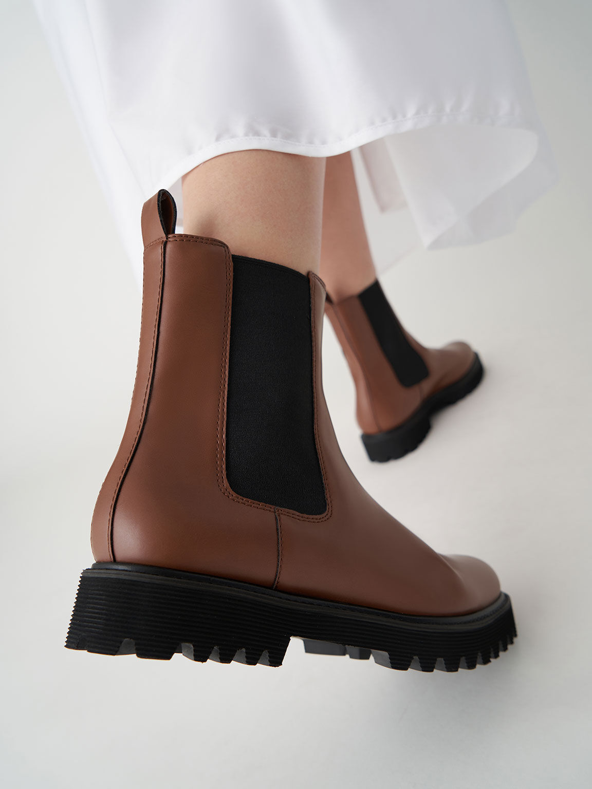 Cleated Sole Chelsea Boots, Cognac, hi-res