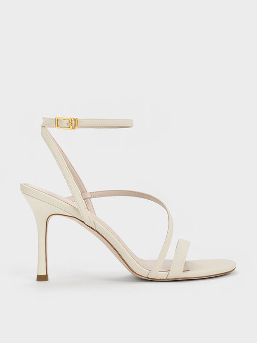 Asymmetric Strappy Heeled Sandals, Chalk, hi-res