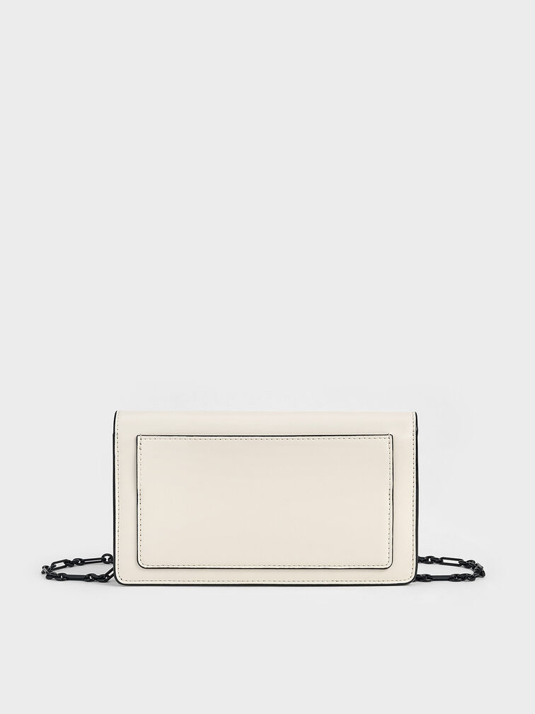 Samantha Envelope Chain-Embellished Crossbody Bag, Cream, hi-res