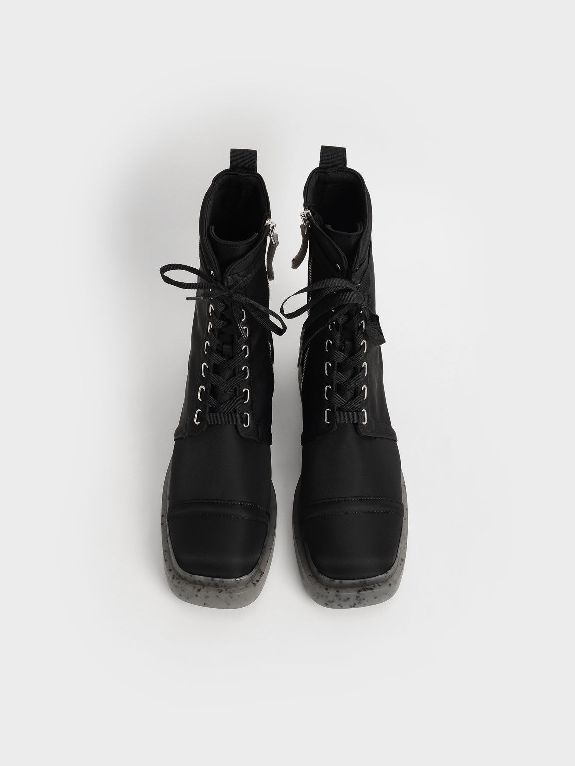 Charli Recycled Nylon Lace-Up Ankle Boots, Black, hi-res