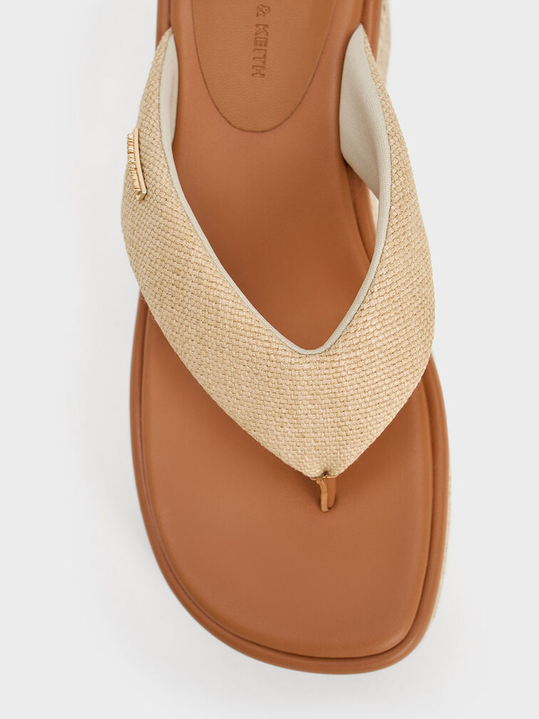 Woven Espadrille Thong Sandals, Sand, hi-res