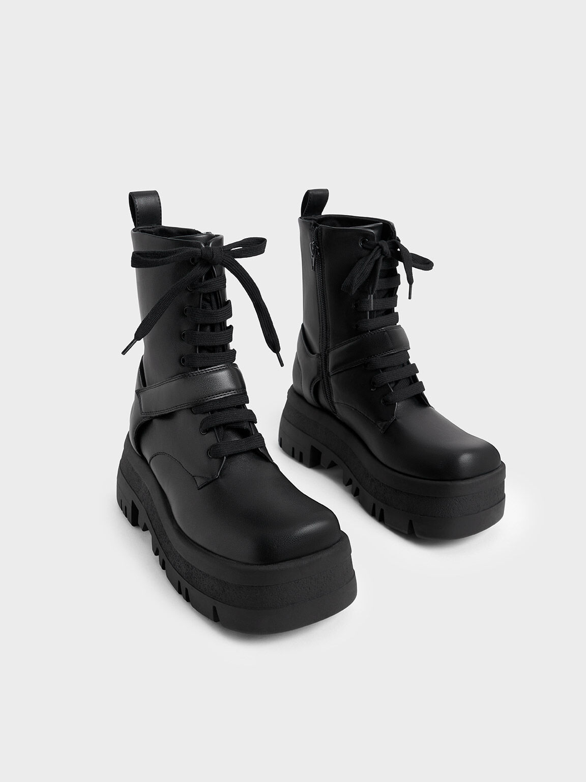Rainier Belted Lace-Up Boots, Black, hi-res