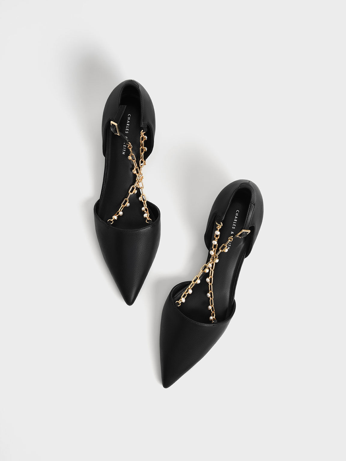 Zapatos de tacón D'Orsay con cadena metálica y cuentas, Negro, hi-res