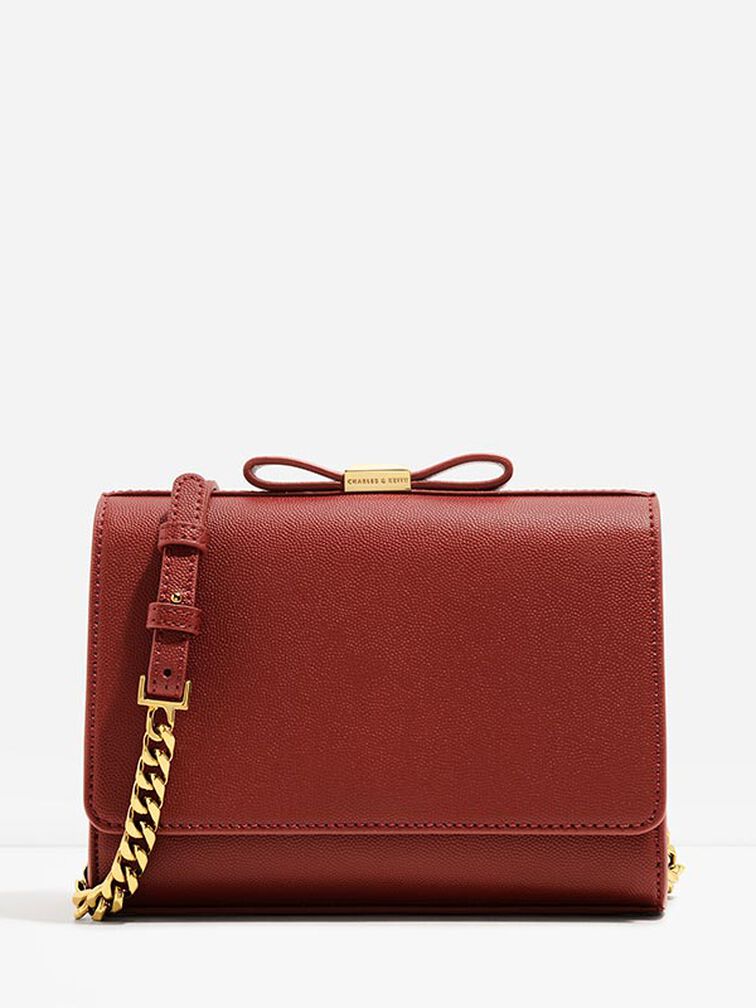 Bow Detail Clutch, Red, hi-res