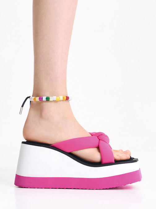 Tana Knotted Crossover Wedges, Fuchsia, hi-res