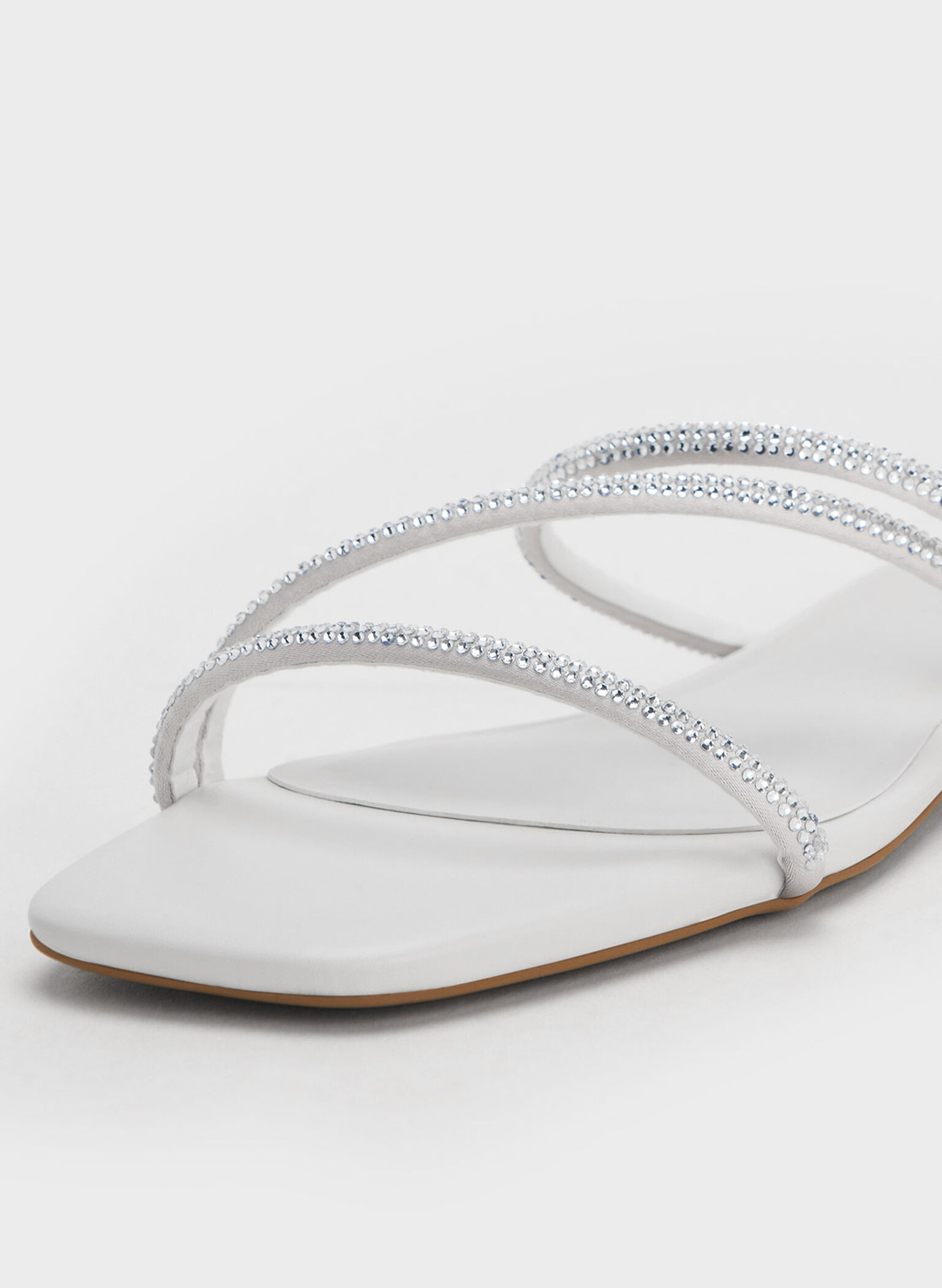 Satin Crystal-Embellished Strappy Sandals, White, hi-res