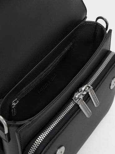 Bolso de asa superior con solapa frontal, Noir, hi-res