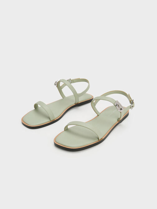 Double Metallic Buckle Sandals, Sage Green, hi-res