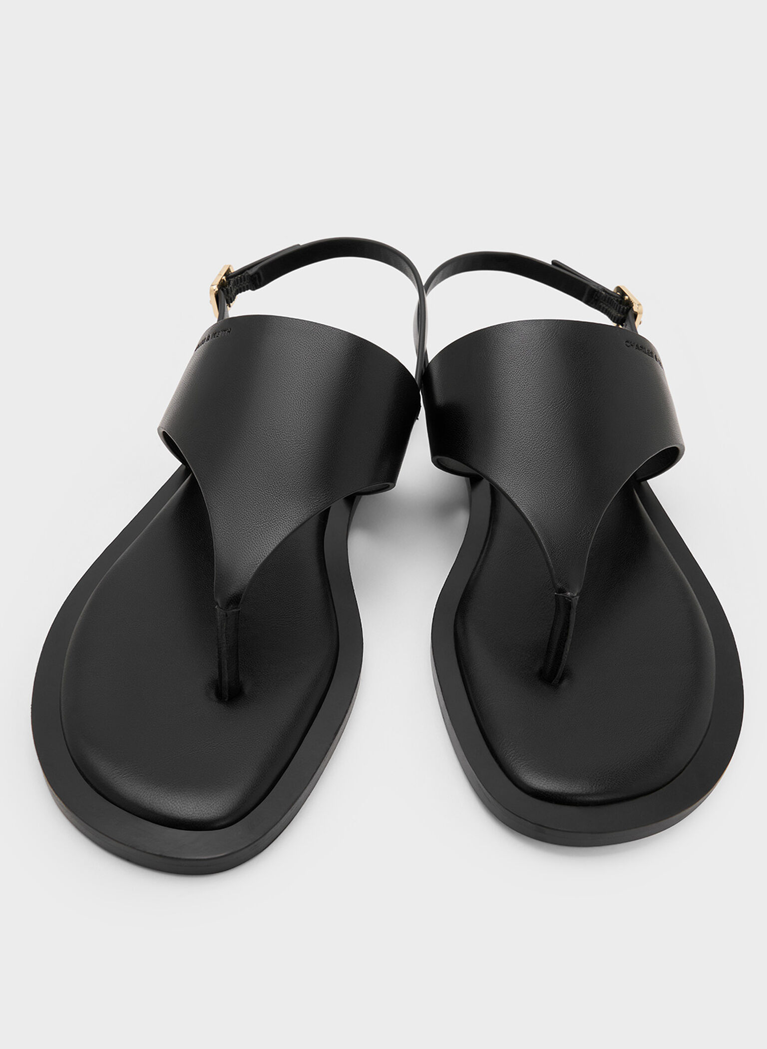 V-Strap Slingback Thong Sandals, Black, hi-res
