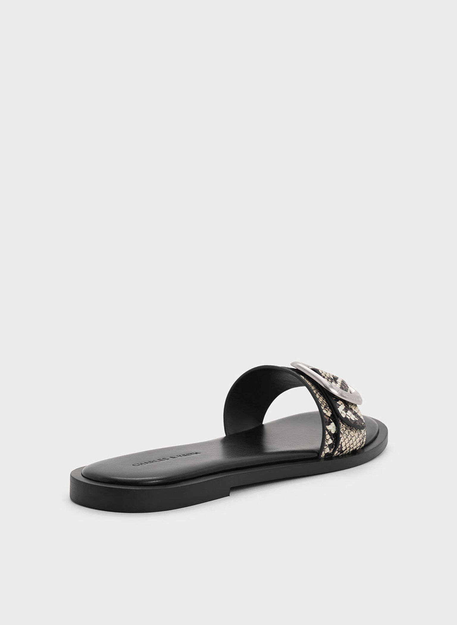 Snake-Print Buckle-Strap Slide Sandals, Animal Print Natural, hi-res