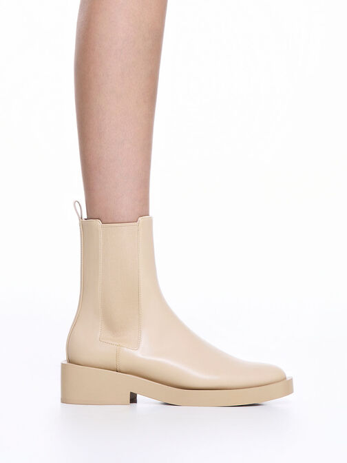 Pull-Tab Chelsea Boots, Beige, hi-res