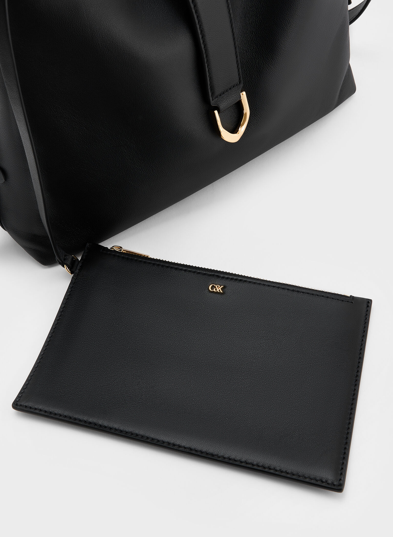 Gabine Leather Belted Hobo Bag, Black, hi-res