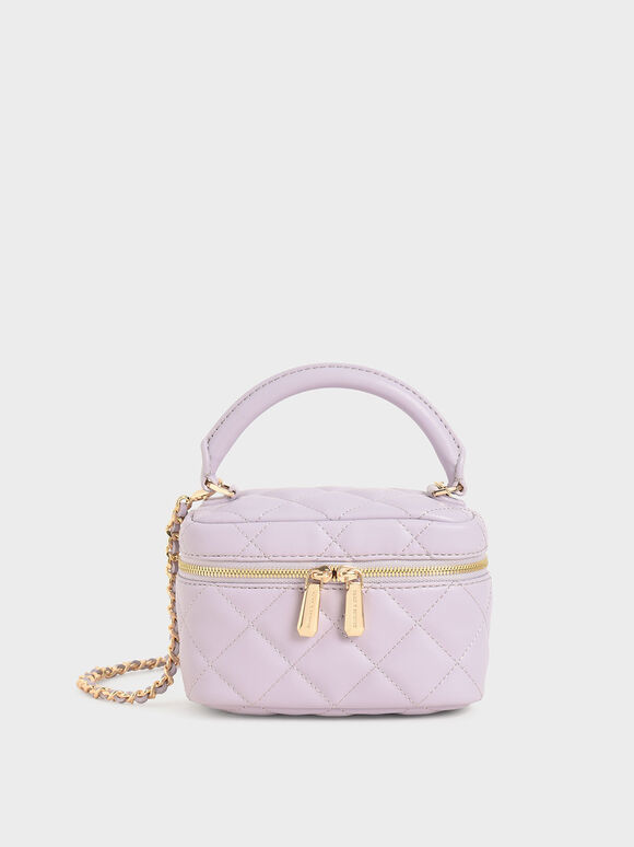 Girls' Two-Way Zip Quilted Bag, Lilac, hi-res