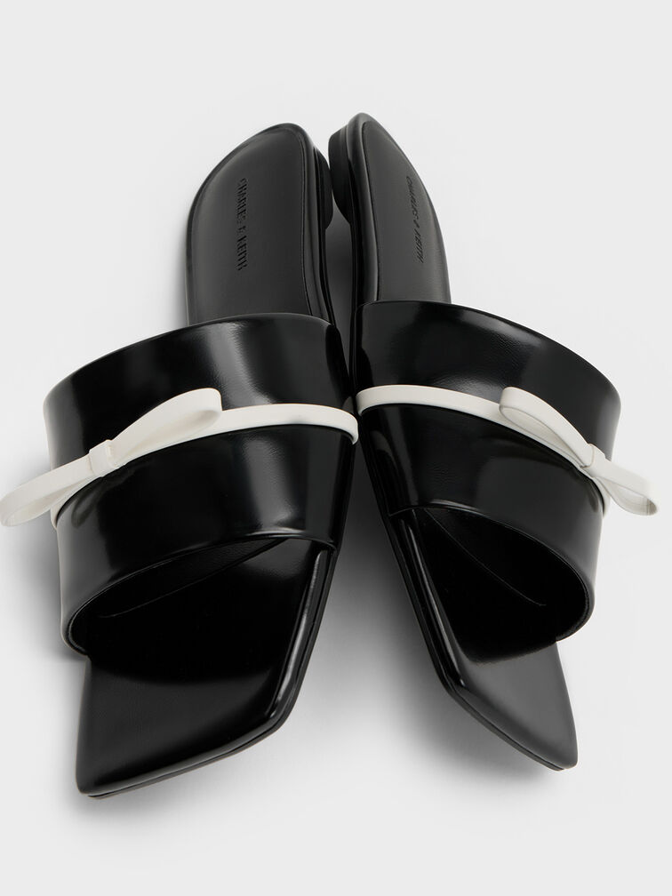 Two-Tone Bow Slide Sandals, Black Box, hi-res