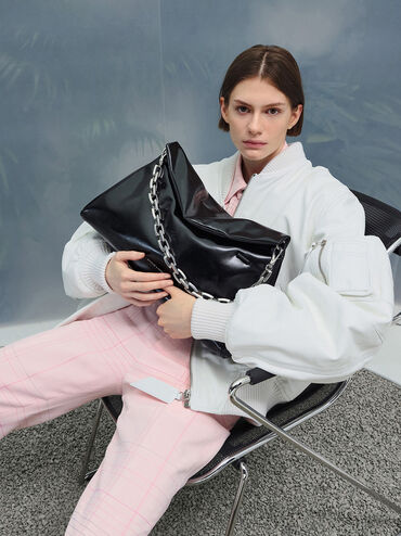 Andromeda Chunky-Chain Trapeze Tote Bag, Noir, hi-res