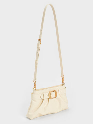 Avis Belted Ruched Shoulder Bag, Cream, hi-res