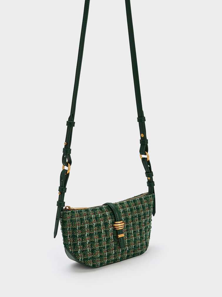 Trudy Tweed Belted Geometric Bag, Dark Green, hi-res