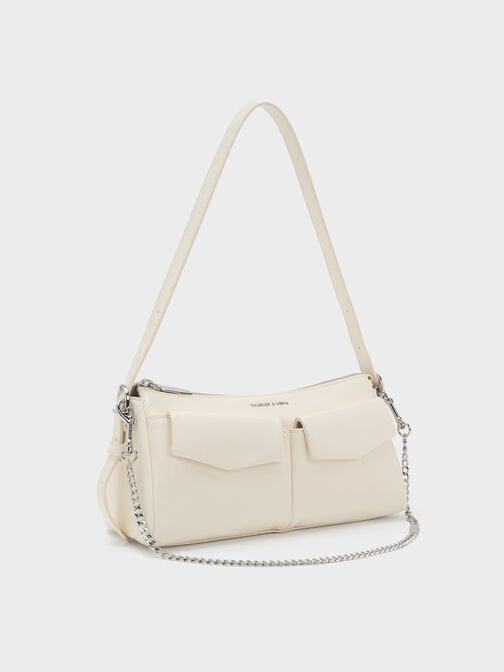 Rachel Front-Pocket Chain Shoulder Bag, Cream, hi-res