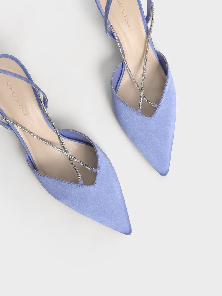 Recycled Polyester Gem-Strap Slingback Pumps, Blue, hi-res
