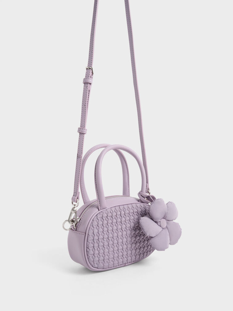 Nylon Textured Top Handle Bag, Lilac, hi-res