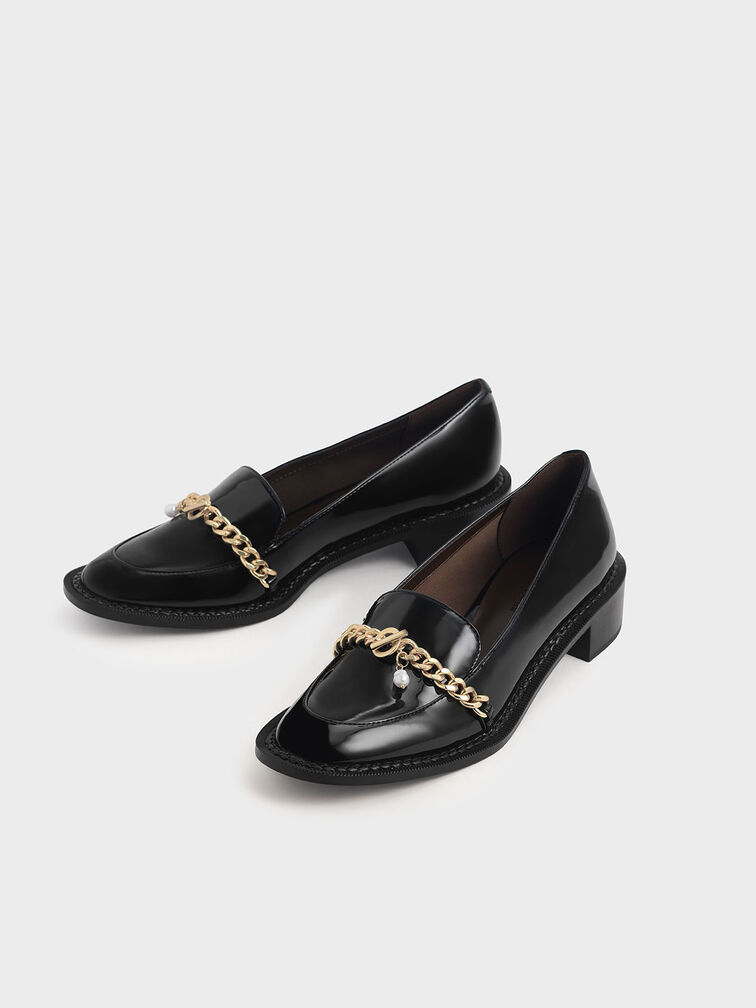 Patent Chain Link Loafers, Black, hi-res
