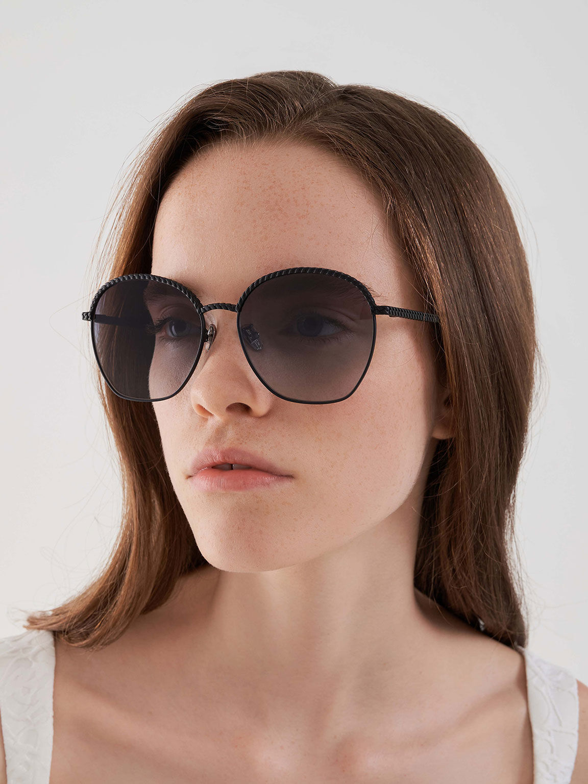 Braided Butterfly Sunglasses, Black, hi-res