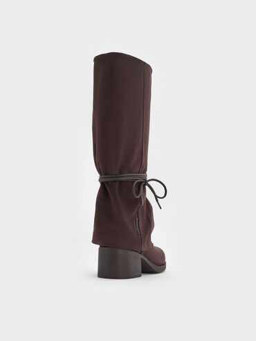 Faux Suede Tie-Around Knee-High Boots, Dark Brown Textured, hi-res