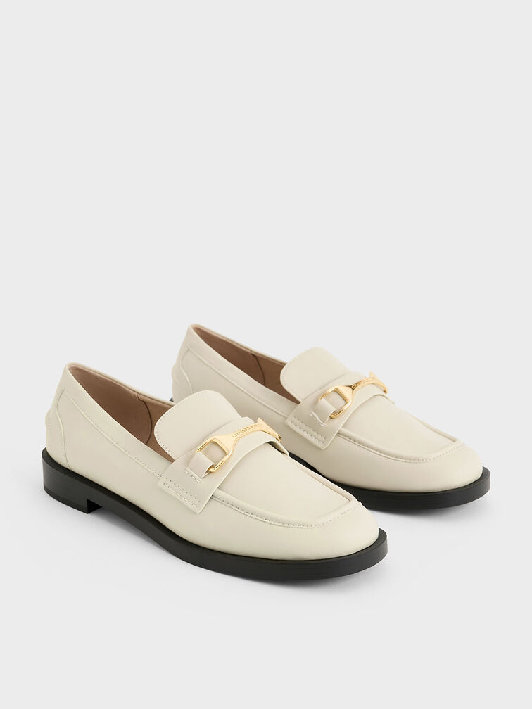 Metallic-Accent Loafers, Chalk, hi-res