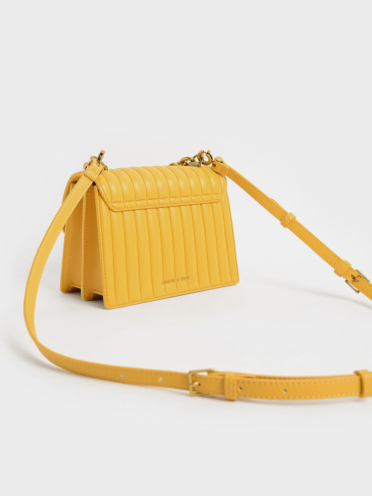 Brielle Panelled Chain Handle Bag, Mustard, hi-res