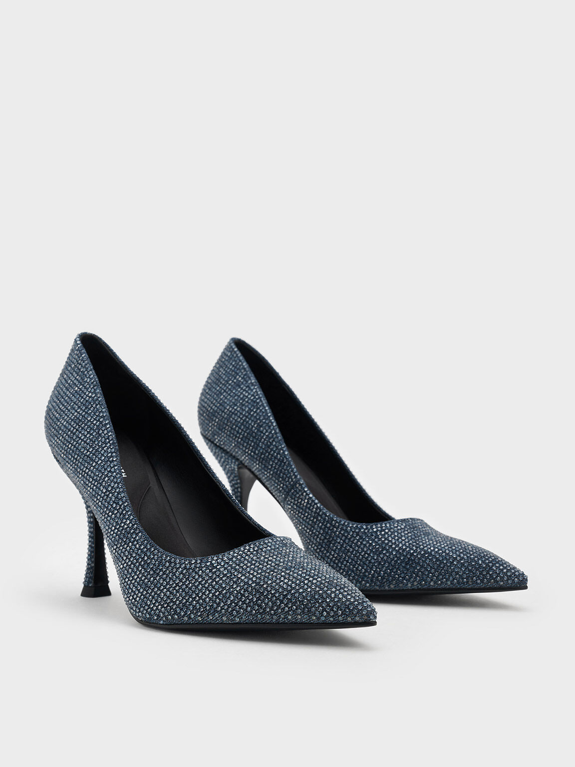 Denim Pointed Toe Spool Heel Pumps Denim Blue