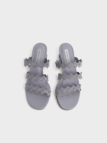 Grosgrain Scallop Mules, Grey, hi-res