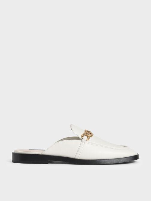 Chain-Embellished Loafer Mules, Chalk, hi-res