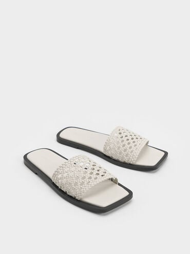 Sandalias tejidas con punta cuadrada, Blanco, hi-res