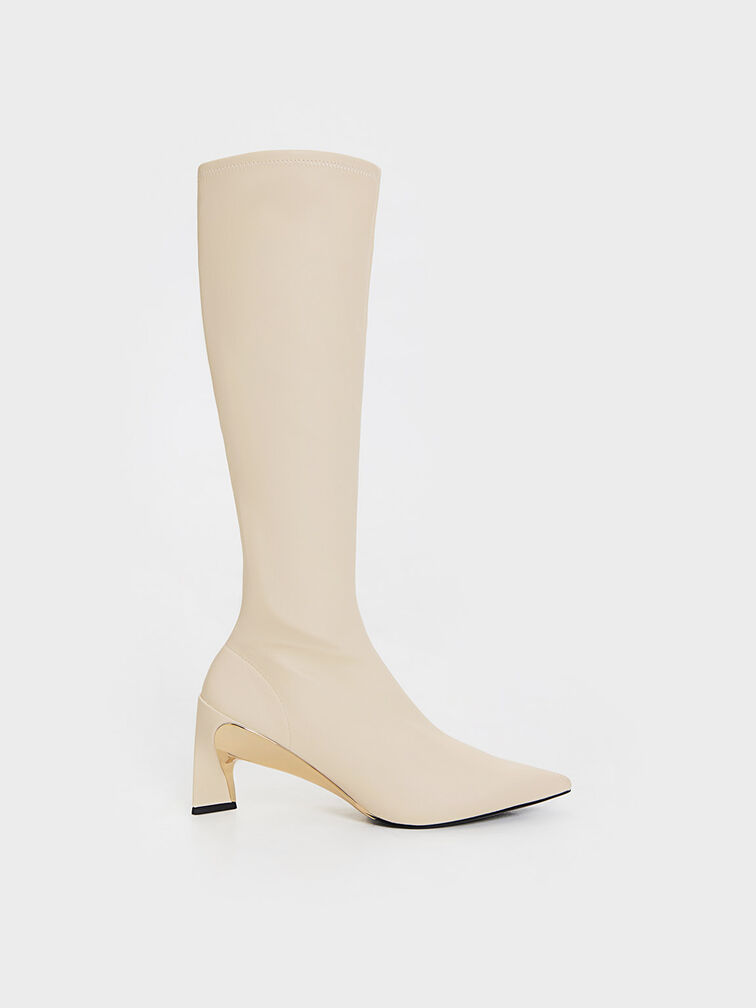 Devon Metallic Blade-Heel Knee-High Boots, Chalk, hi-res