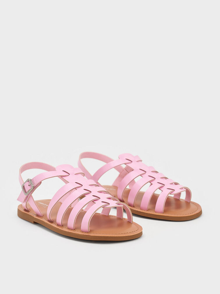 Girls' Caged Sandals, Light Pink, hi-res