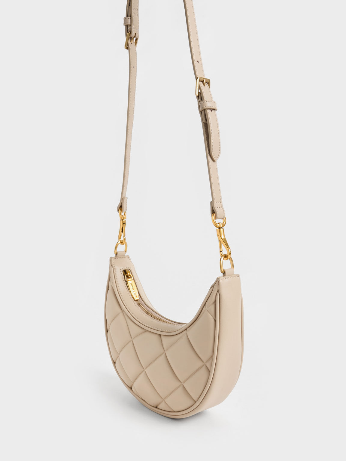 Bonnie Chain-Handle Crescent Bag, Beige, hi-res