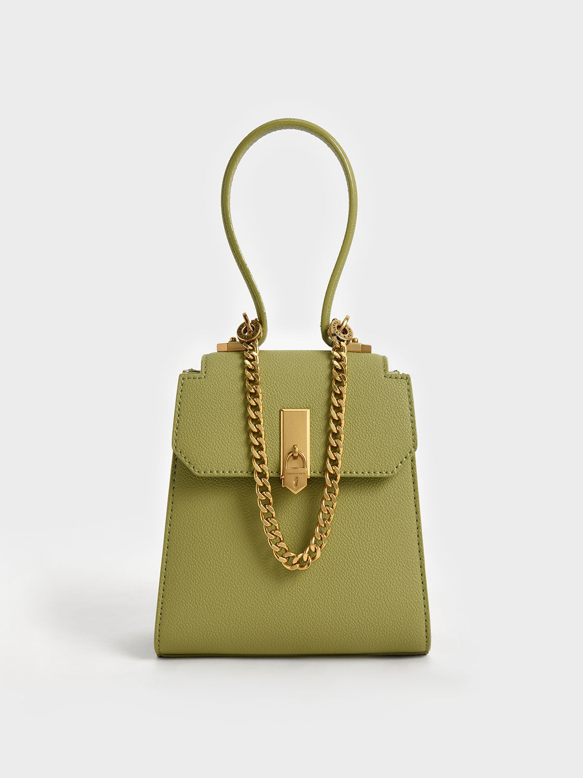 Geometric Top Handle Chain-Link Bag, Avocado, hi-res