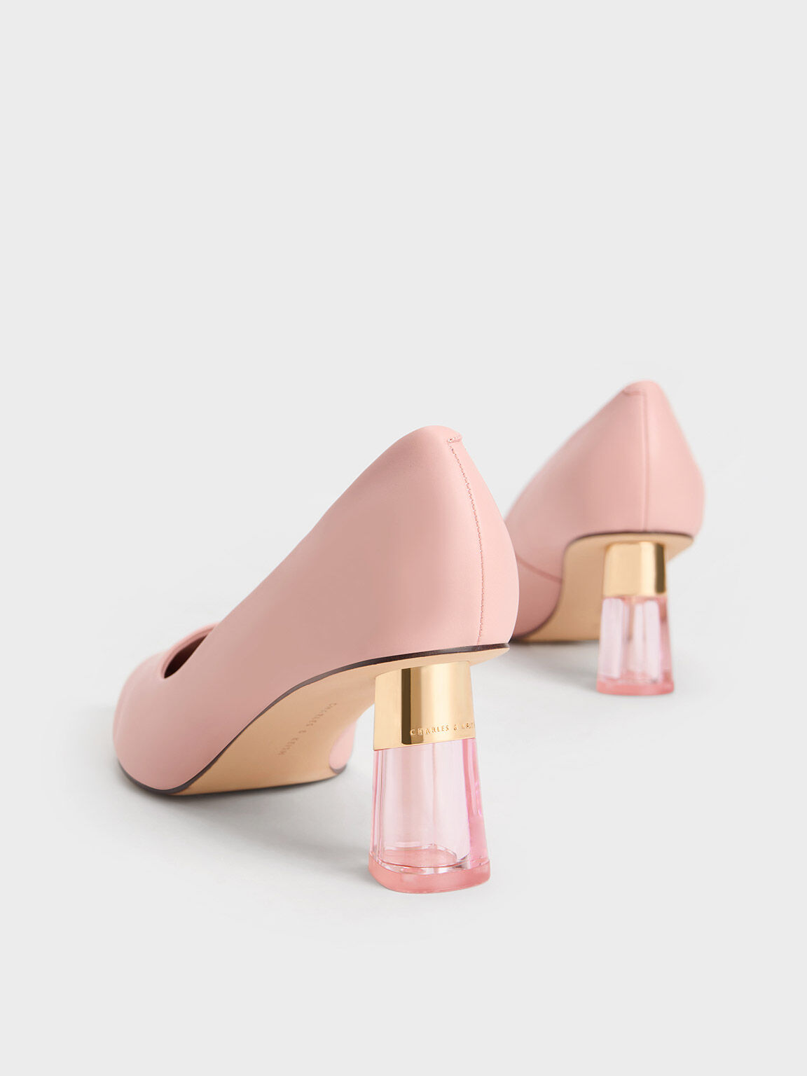 透明粗跟尖頭鞋, 嫩粉色, hi-res